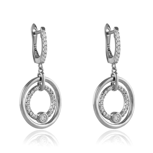 Sterling Silver  CZ Halo Rings Solitaire Drop Earrings 35mm - JACOBJE021