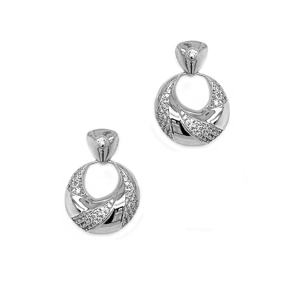 Sterling Silver  CZ Domed Twist Pave Creole Earrings 25mm x 17mm - JACOBJE022