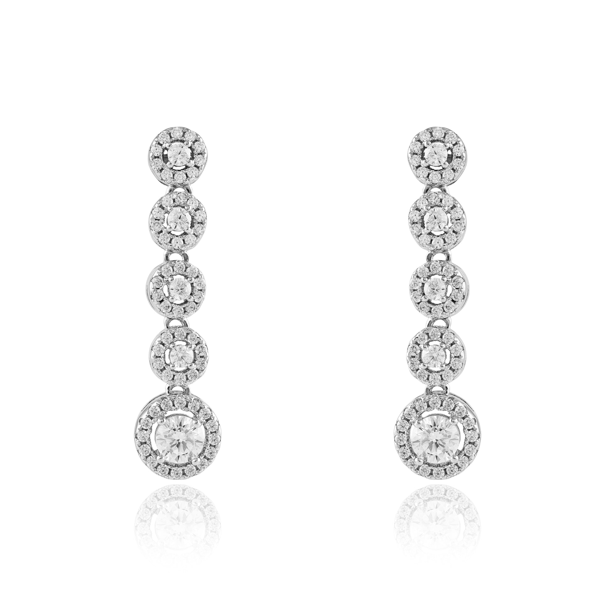 Sterling Silver  CZ Graduated Eternity Line Drop Earrings 30mm - JACOBJE030