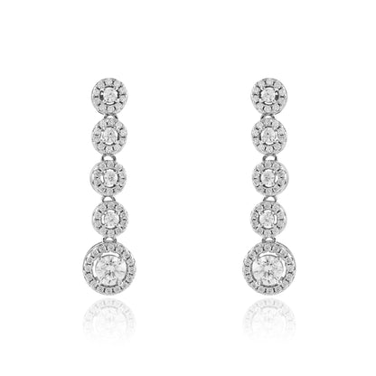 Sterling Silver  CZ Graduated Eternity Line Drop Earrings 30mm - JACOBJE030