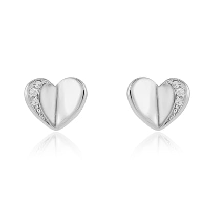 Sterling Silver  CZ Folded Love Heart Stud Earrings 8mm - JACOBJE032