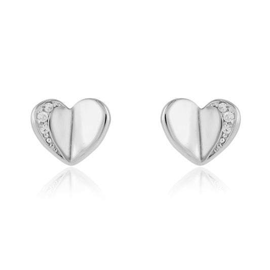 Sterling Silver  CZ Folded Love Heart Stud Earrings 8mm - JACOBJE032