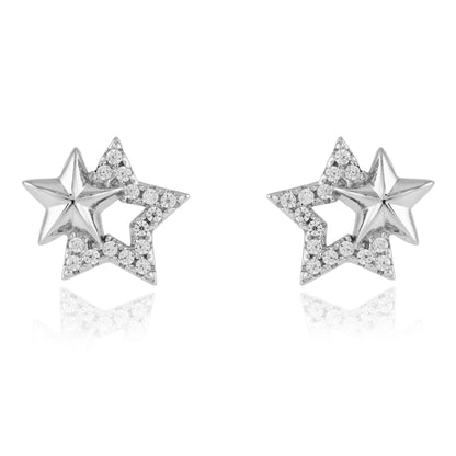 Sterling Silver  CZ Double Twinkle Star Stud Earrings 10mm - JACOBJE033