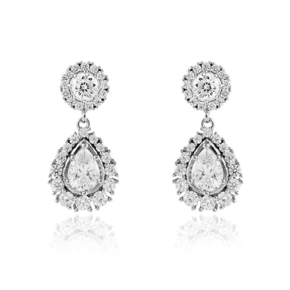 Sterling Silver  Pear CZ Graduated Halo Drop Earrings 24mm - JACOBJE037