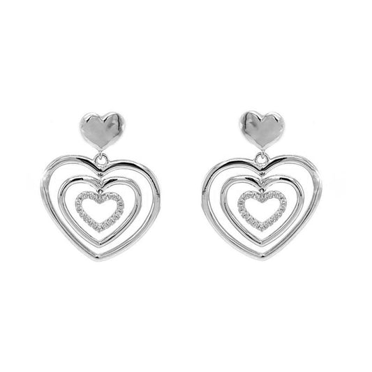 Sterling Silver  CZ LOL Lots Of Love Drop Earrings 30mm x 23mm - JACOBJE038