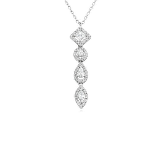 Silver  Princess Pear Marquise CZ Halo Bead Necklace 38mm 18" - JACOBJN001
