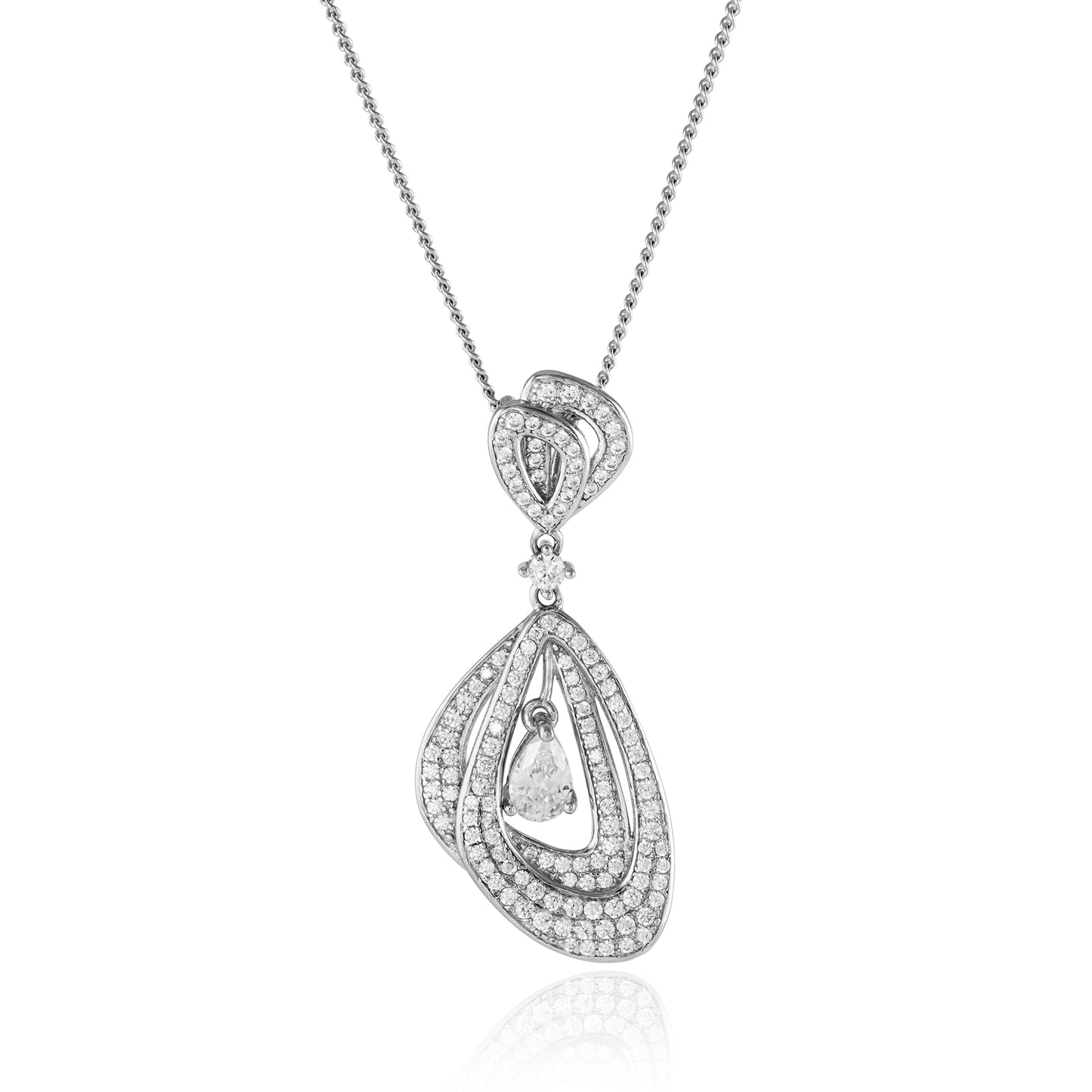 Sterling Silver  CZ Triangular Swing Pendant Necklace 35mm 18'' - JACOBJN002