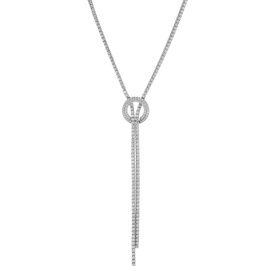 Silver  CZ Fixed Lariat Eternity Halo Necklace 65mm 17 + 1" - JACOBJN004