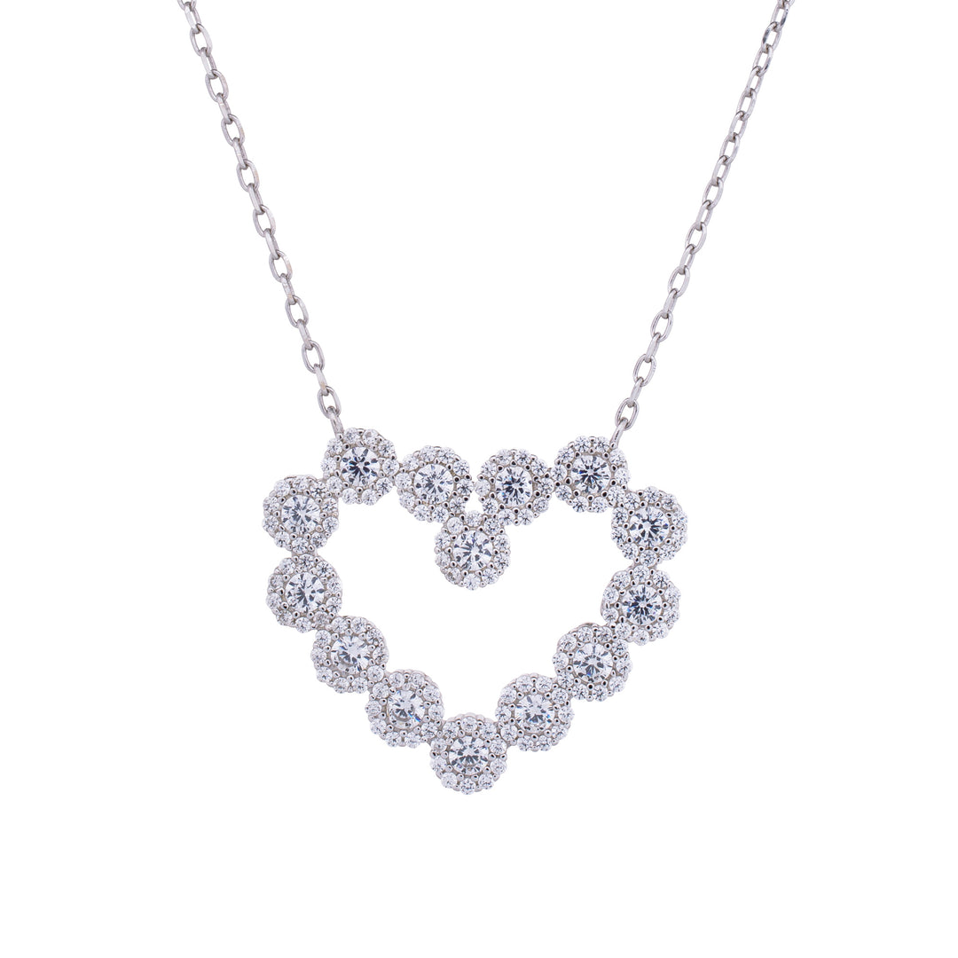 Silver  CZ Love Heart Halo Cluster Necklace 22mm x 25mm 15.5 + 2'' - JACOBJN005