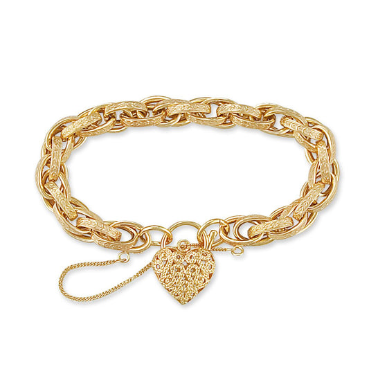 9ct Gold  Victorian Heart Prince Of Wales 9mm Bracelet - JBB016