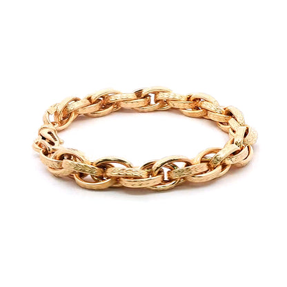 9ct Gold  Engraved Prince of Wales 9mm Chain Link Bracelet 7.5" - JBB017