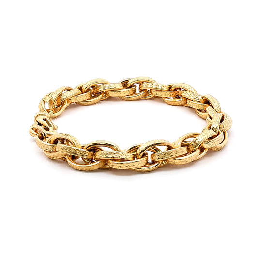 9ct Gold  Engraved Prince of Wales 9mm Chain Link Bracelet 7.5" - JBB017