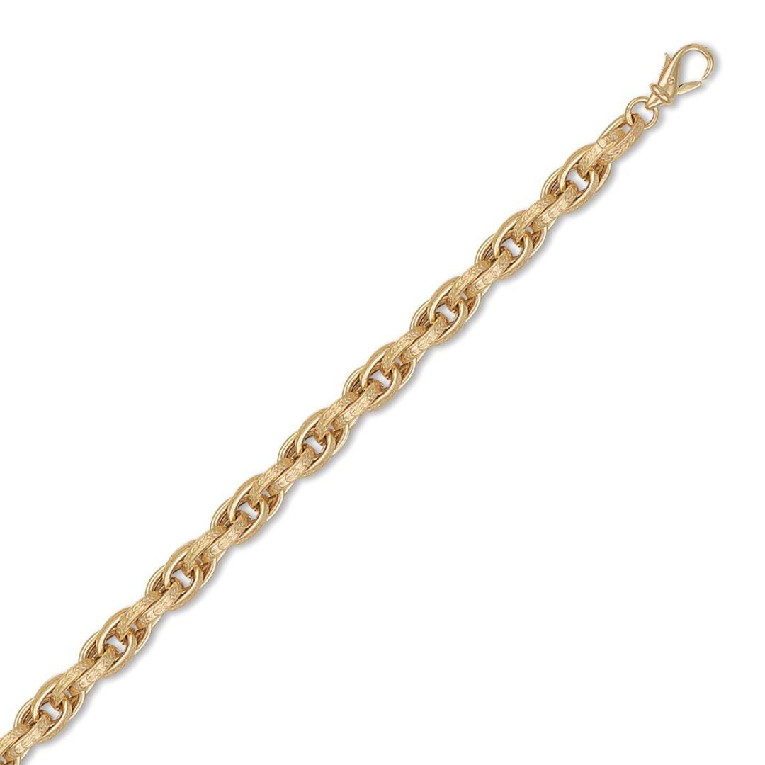 9ct Gold  Engraved Prince of Wales 9mm Chain Link Bracelet 7.5" - JBB017