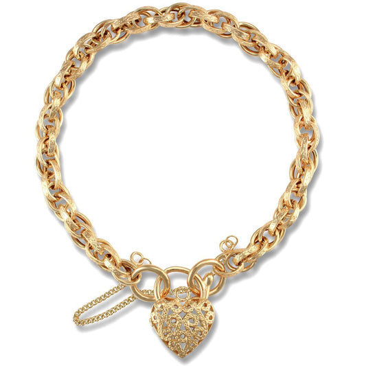 9ct Gold  Victorian Heart Prince Of Wales 6mm Bracelet - JBB163