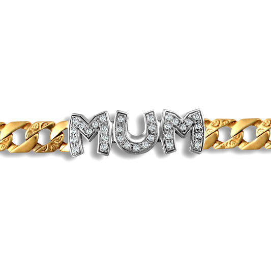 9ct 2-Colour Gold  CZ MUM Venezia Curb 8mm Bracelet - JBB211