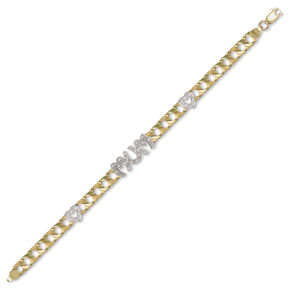 9ct 2-Colour Gold  CZ MUM Venezia Love Curb 6mm Bracelet - JBB212