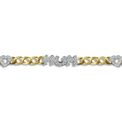 9ct 2-Colour Gold  CZ MUM Venezia Love Curb 6mm Bracelet - JBB212