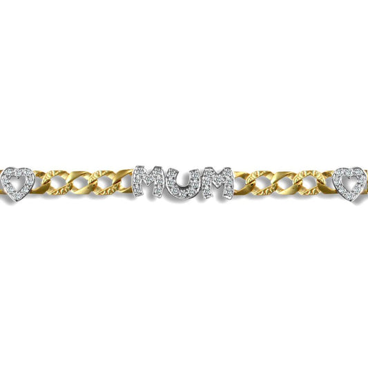 9ct 2-Colour Gold  CZ MUM Venezia Love Curb 6mm Bracelet - JBB212