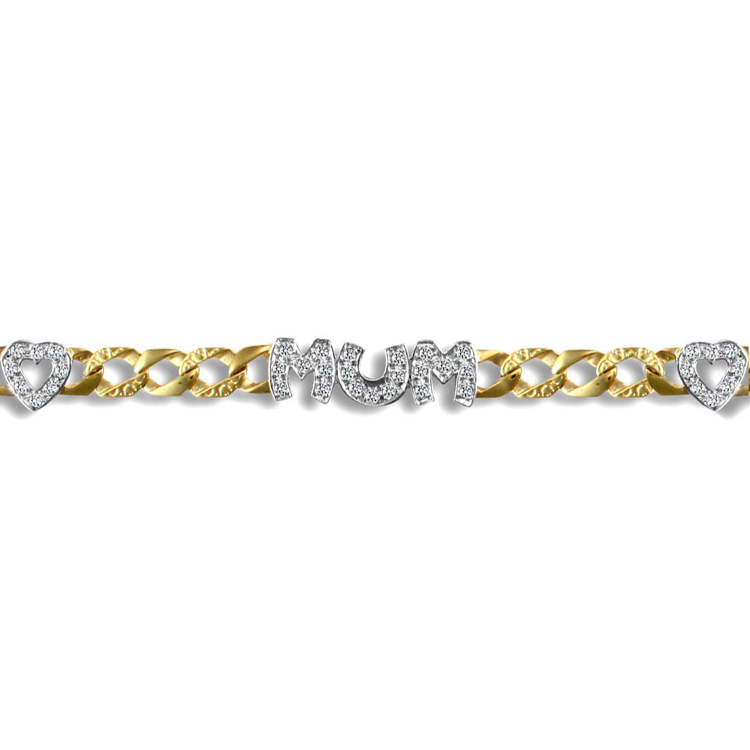 9ct 2-Colour Gold  CZ MUM Venezia Love Curb 6mm Bracelet - JBB212