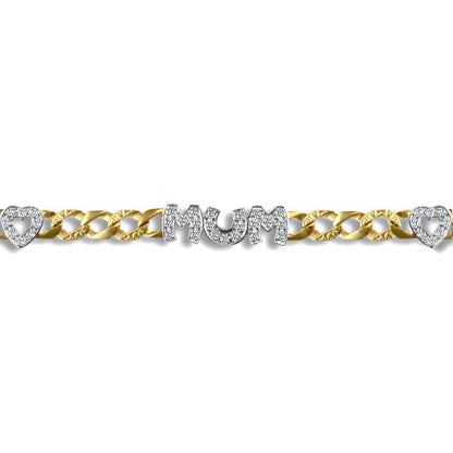 9ct 2-Colour Gold  CZ MUM Venezia Love Curb 6mm Bracelet - JBB212