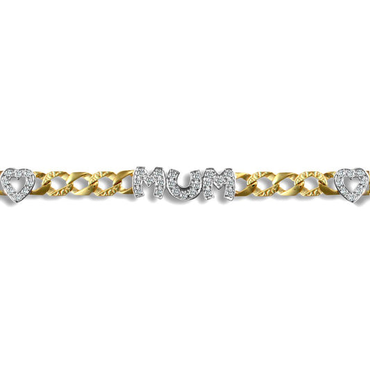 9ct 2-Colour Gold  CZ MUM Venezia Love Curb 6mm Bracelet - JBB212
