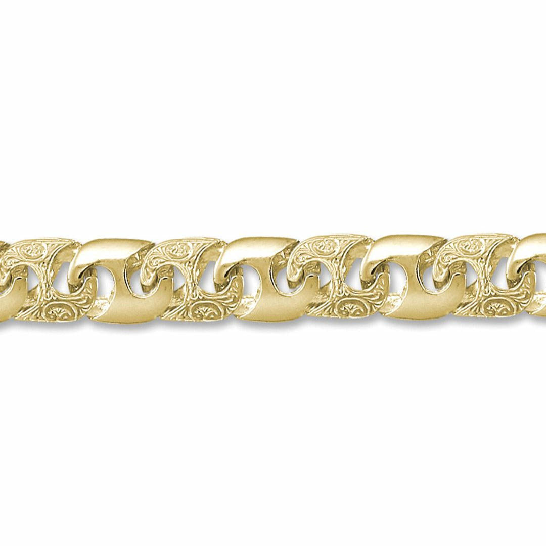 Mens 9ct Gold  Bali Link 13mm Cast Chain Bracelet, 9 inch - JBB282