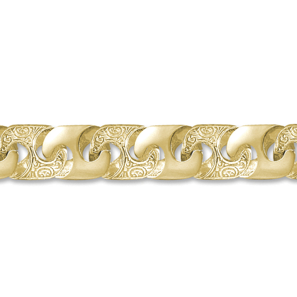 Mens 9ct Gold  Bali Link 16mm Cast Chain Bracelet, 9 inch - JBB283
