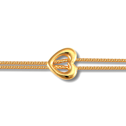 Ladies 9ct Gold  Heart Charm Double 1.3mm Gauge Bracelet - JBB322