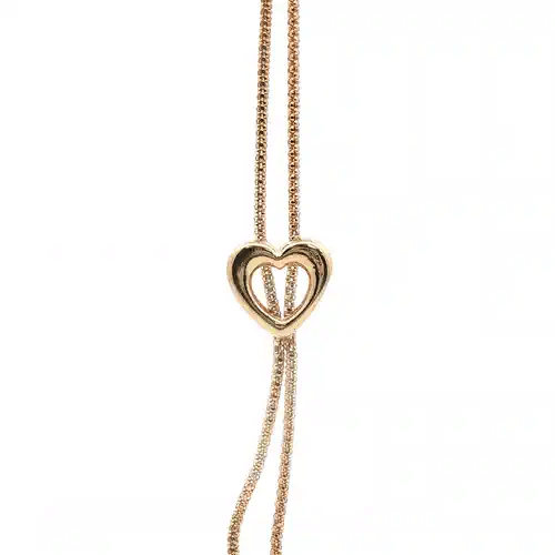 Ladies 9ct Gold  Heart Charm Double 1.3mm Gauge Bracelet - JBB322
