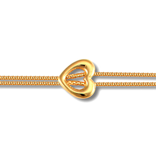 Ladies 9ct Gold  Heart Charm Double 1.3mm Gauge Bracelet - JBB322