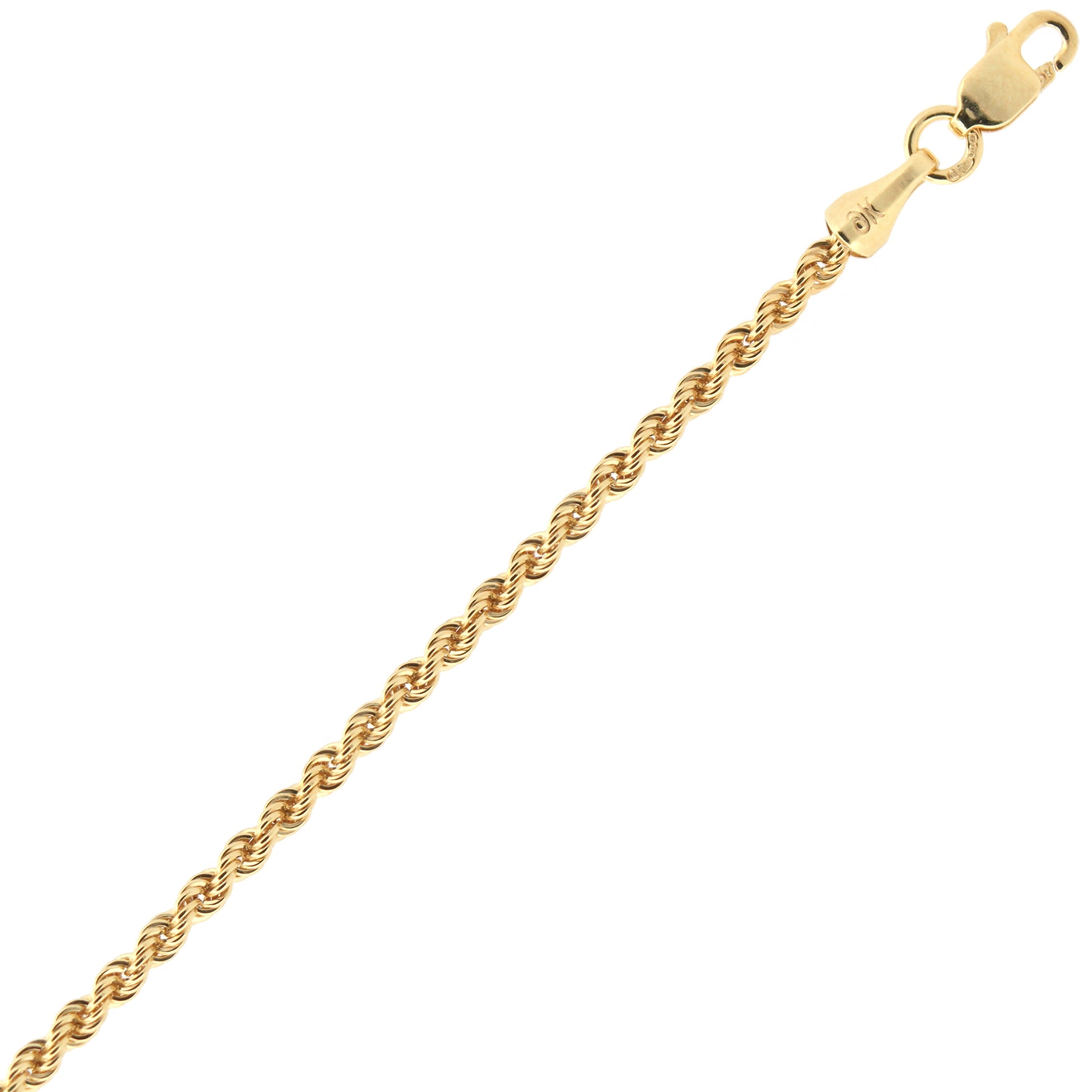 9ct Gold  Diamond Cut Hollow Rope 2mm Chain Necklace - JBB325B