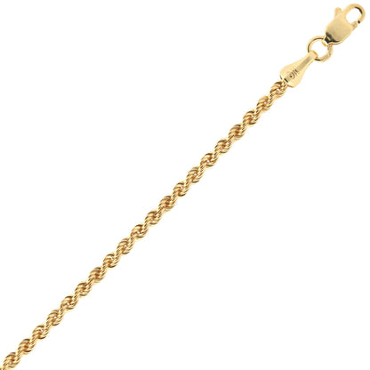 9ct Gold  Diamond Cut Hollow Rope 2mm Chain Necklace - JBB325B