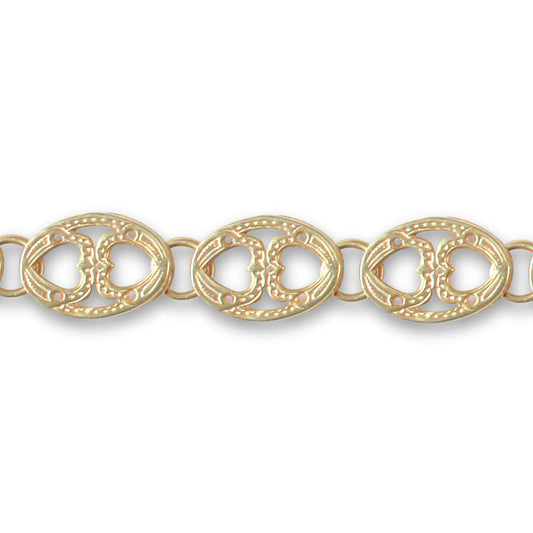 9ct Gold  Oval Link Hearts 10mm Chain Bracelet, 7.5 inch - JBB331