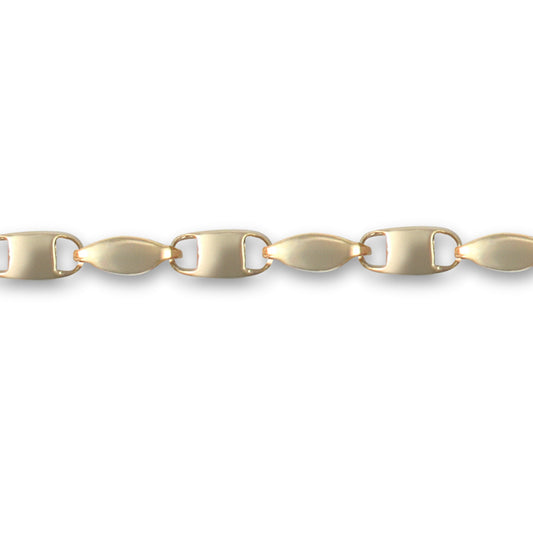 9ct Gold  Oval Marine 4mm Chain Bracelet, 7.5 inch - JBB334