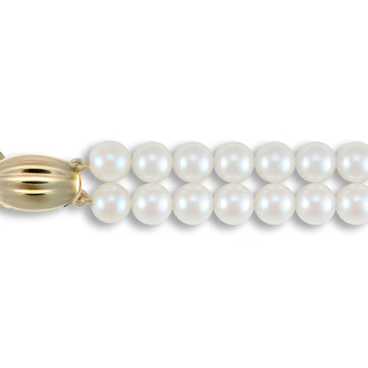9ct Gold  Clasp Akoya Pearl Double Row Bracelet 5.5-6mm 7.5 inch - JBB342