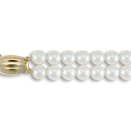 9ct Gold  Clasp Akoya Pearl Double Row Bracelet 5.5-6mm 7.5 inch - JBB342