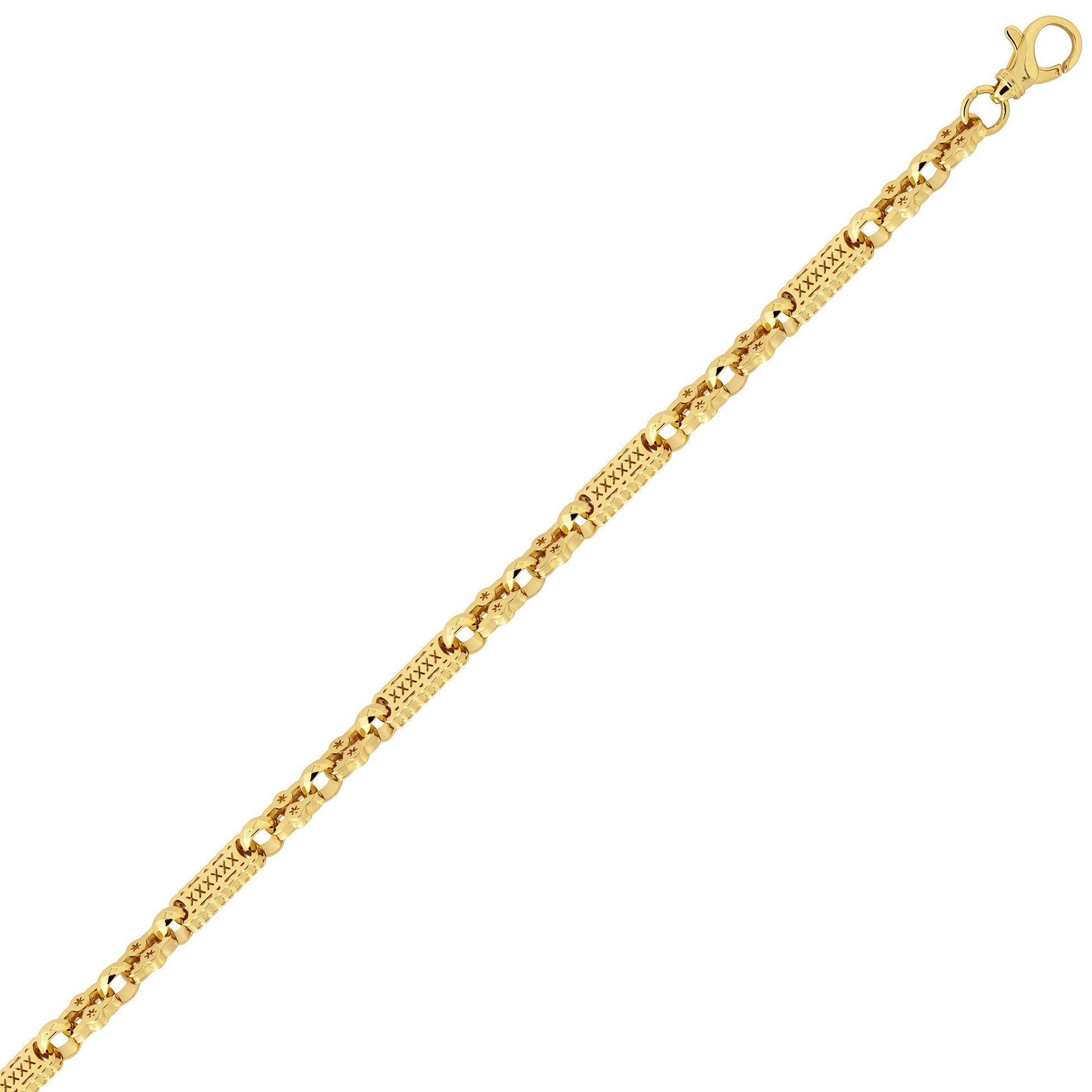 9ct Gold  Rolling Stars & Bars 10mm Chain Link Bracelet 7.5inch - JBB361A