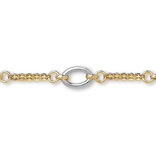 9ct 2-Colour Gold  Oval Double Belcher 9mm Chain Bracelet 7.5inch - JBB363