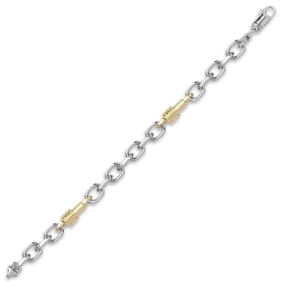 9ct 2-Colour Gold  Spindle Screw Oval 7mm Belcher Bracelet 7.5inch - JBB367