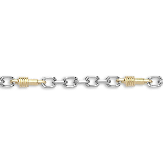 9ct 2-Colour Gold  Spindle Screw Oval 7mm Belcher Bracelet 7.5inch - JBB367