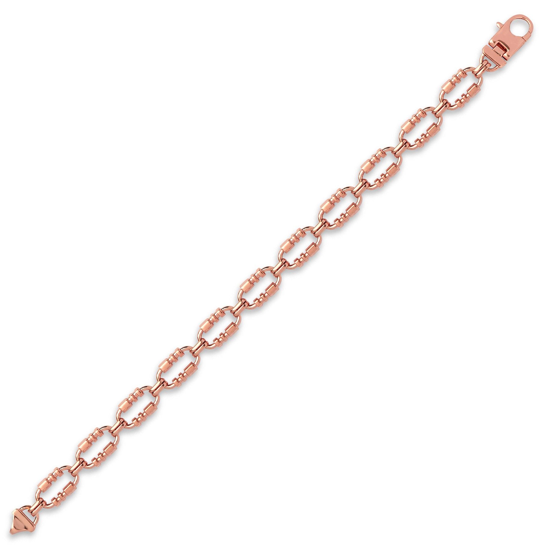 9ct Rose Gold  Oval Trumpet Cornet Pipe 8mm Chain Bracelet 7.5inch - JBB368