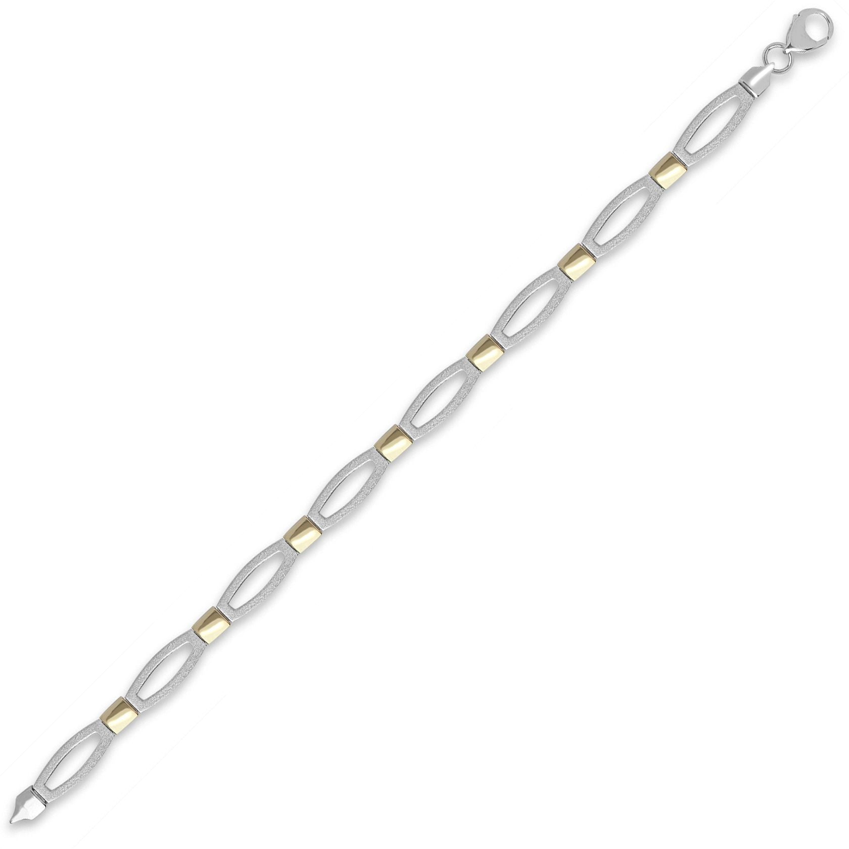 9ct 2-Colour Gold  Collared Satin Oval 6mm Bracelet 7.5 inch 19cm - JBB372