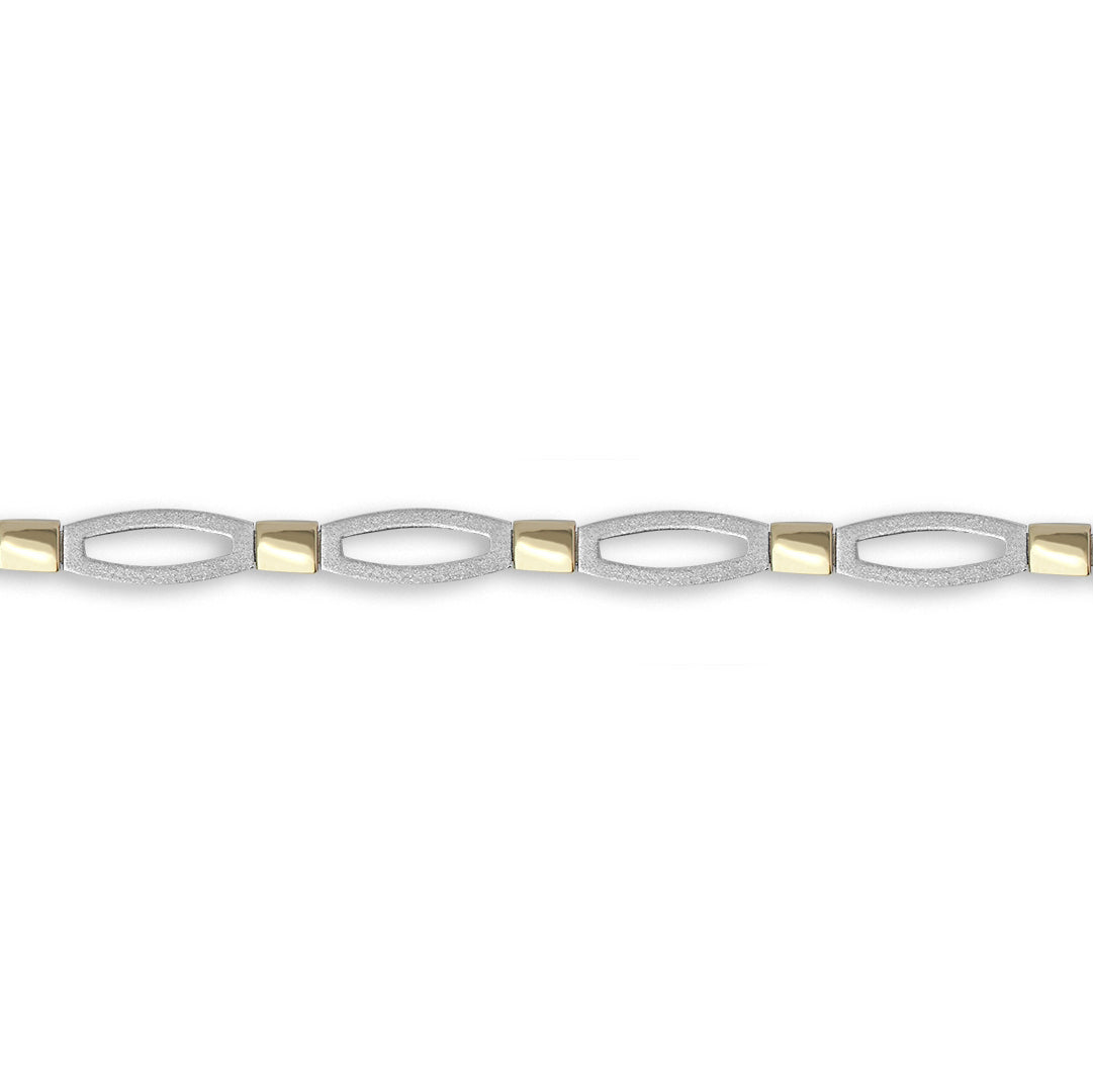9ct 2-Colour Gold  Collared Satin Oval 6mm Bracelet 7.5 inch 19cm - JBB372
