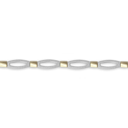 9ct 2-Colour Gold  Collared Satin Oval 6mm Bracelet 7.5 inch 19cm - JBB372
