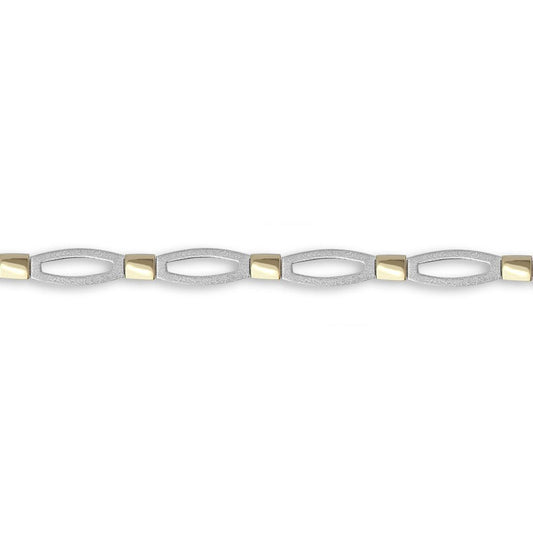 9ct 2-Colour Gold  Collared Satin Oval 6mm Bracelet 7.5 inch 19cm - JBB372