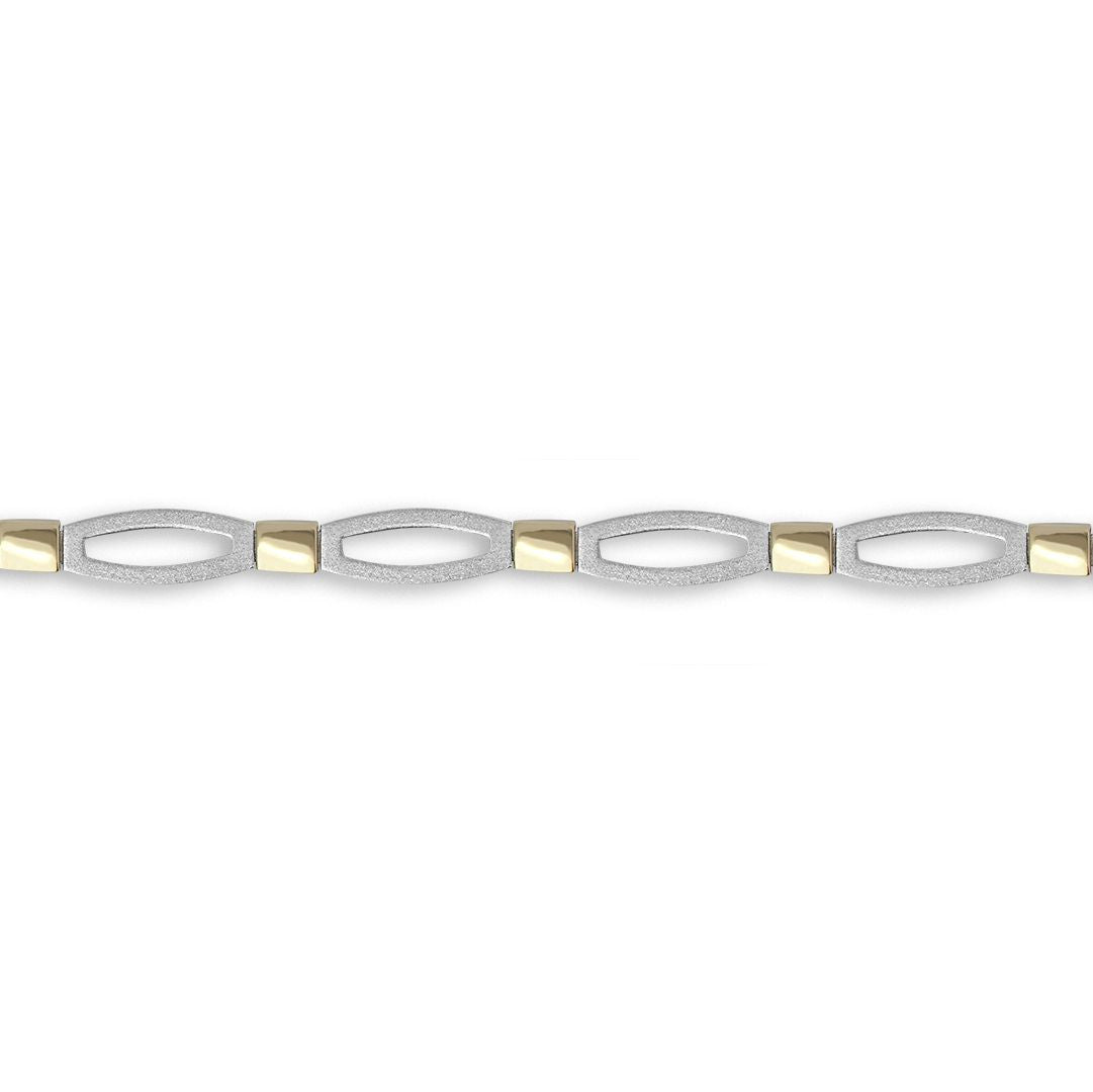 9ct 2-Colour Gold  Collared Satin Oval 6mm Bracelet 7.5 inch 19cm - JBB372