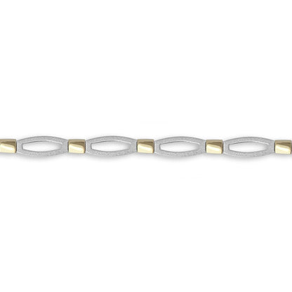 9ct 2-Colour Gold  Collared Satin Oval 6mm Bracelet 7.5 inch 19cm - JBB372