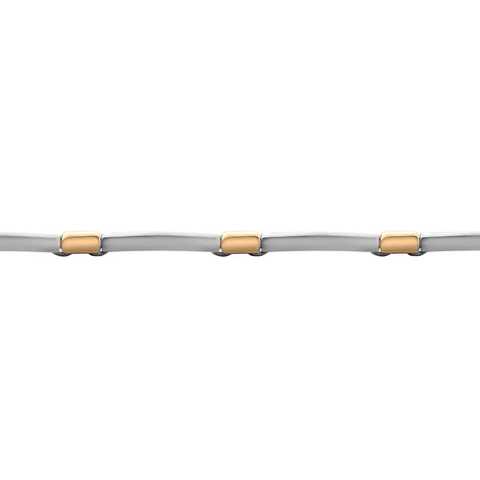 9ct 2-Colour Gold  Collared Satin Oval 6mm Bracelet 7.5 inch 19cm - JBB372