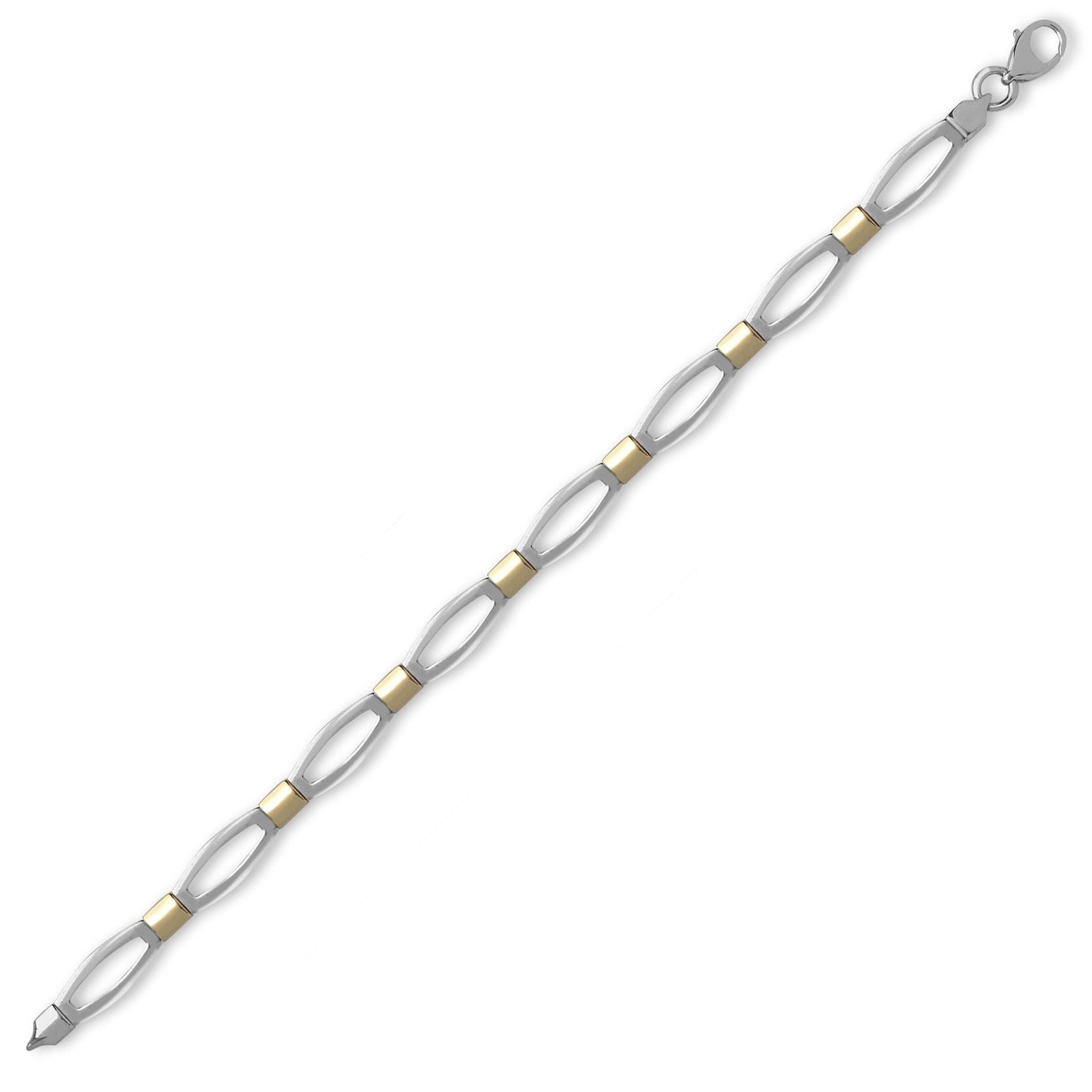 9ct 2-Colour Gold  Collared Oval Link 6mm Bracelet 7.5 inch 19cm - JBB373