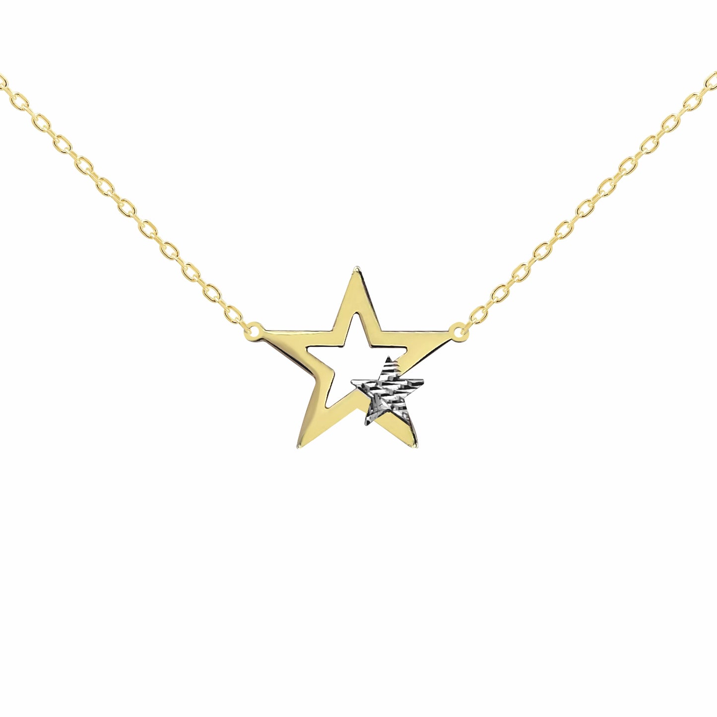9ct 2-Colour Gold  Twinkle Star 0.9mm Charm Necklace, 17 inch - JBB384